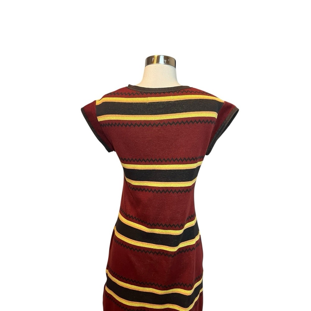 Double D Ranch Knit Dress Small Striped Maroon Scoop Neck Short Sleeve Fringed - Picture 5 of 9